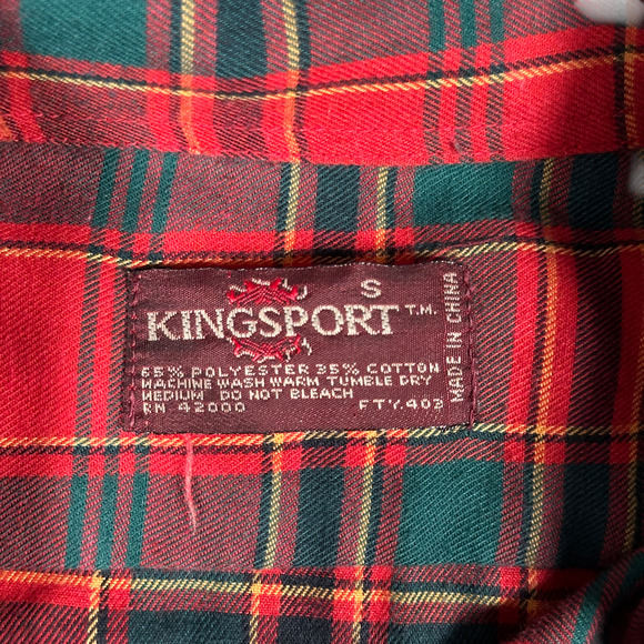 Vintage Kingsport Shirt Adult SMALL Red Green Plaid Sears Classic Outdoor 80s - Picture 4 of 8